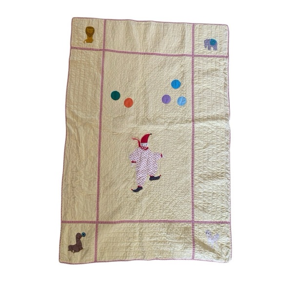 Vintage Handmade Circus Themed Yellow Nursery Crib Blanket - Picture 1 of 10